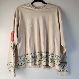 FOUND Floral Embroidered Sweatshirt XS Beige